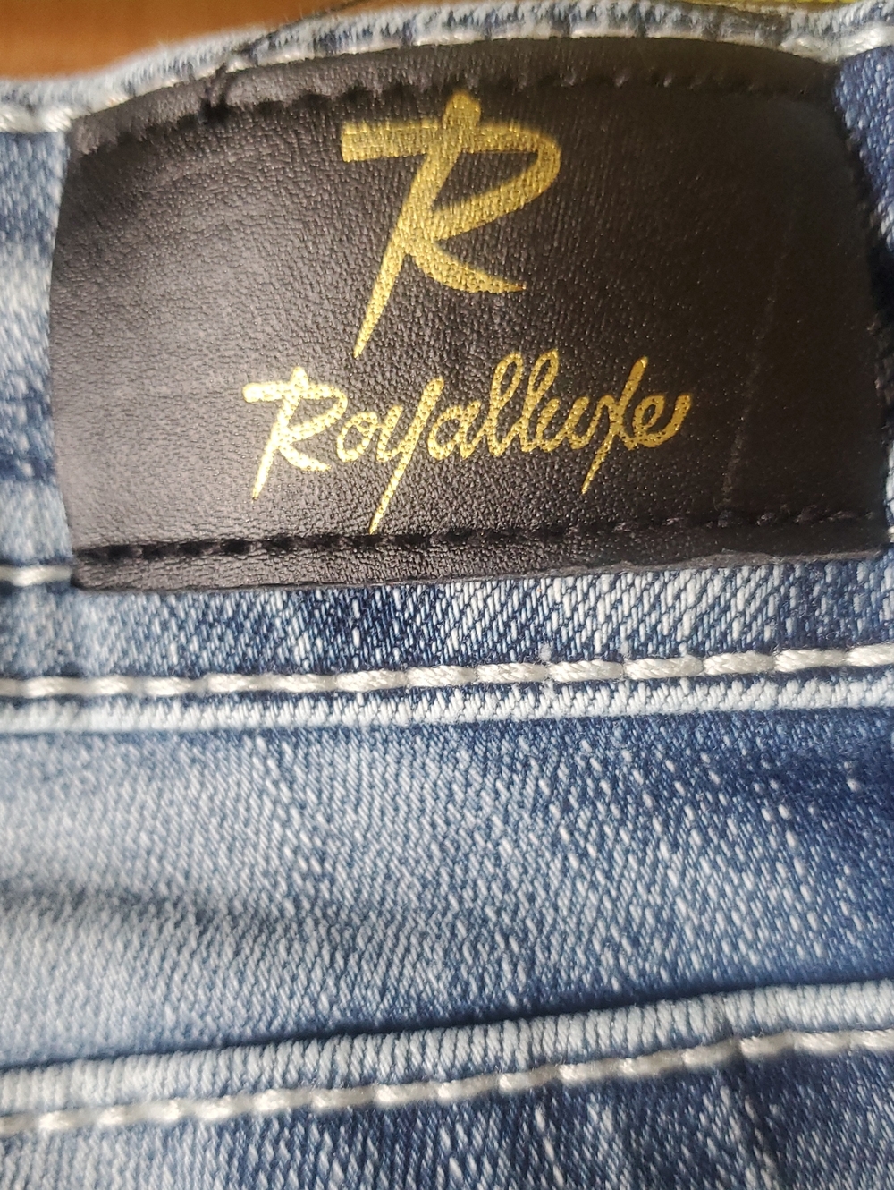 ROYALLUXE  Blue Flare Jeans - Classic Washed Denim EMBELISHED - Picture 7 of 11